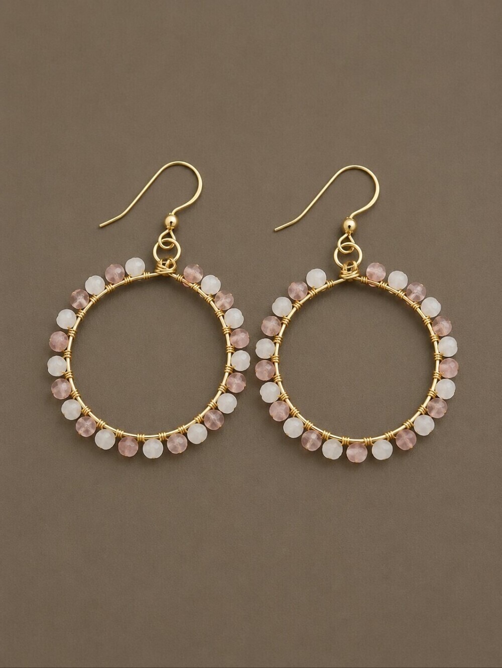 3/$30 HANDMADE Wire Wrapped Pink Beaded Hoop Dangle Hook Earrings